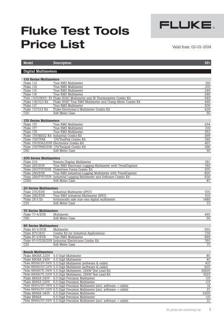 fluke calibration price list